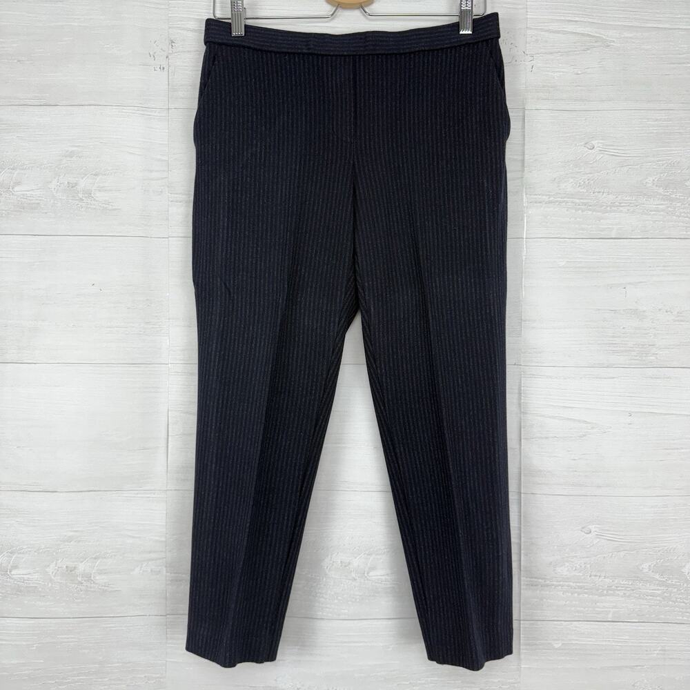 Theory Pull On Cropped Pants Size 8 Striped Navy Minimalist Stretch Preppy